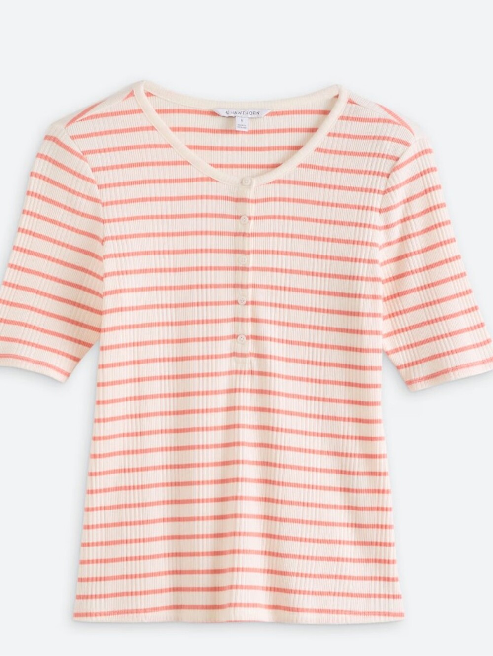 41 Hawthorn Crinkle Knit Henley Knit Top - Coral - 2X